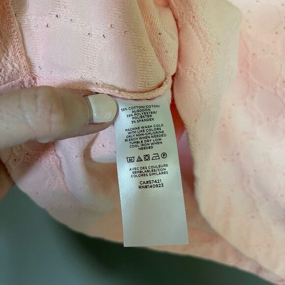 LOFT Eyelet Puff Sleeve Tee Pink Size XL Popover Crewneck Lightweight Feminine - Picture 13 of 14